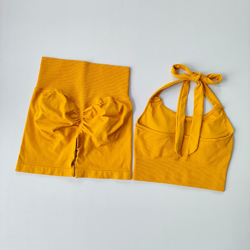 Seamless High Waist short + Halter Crop Top (SET)