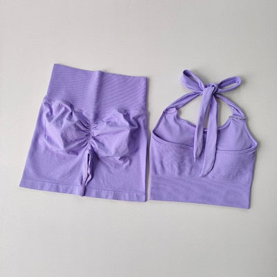 Seamless High Waist short + Halter Crop Top (SET)