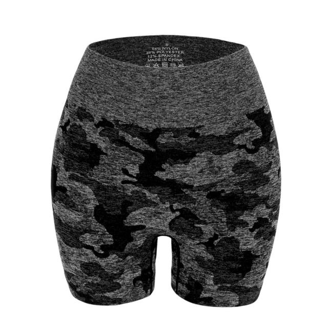 Camo Seamless High Waist Yoga Shorts, Camouflage Workout Shorts Squat Proof