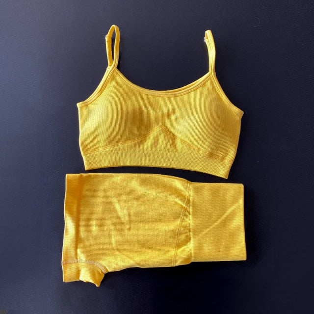 Seamless 2 Piece Yoga Set, Sports Bra+Shorts Set