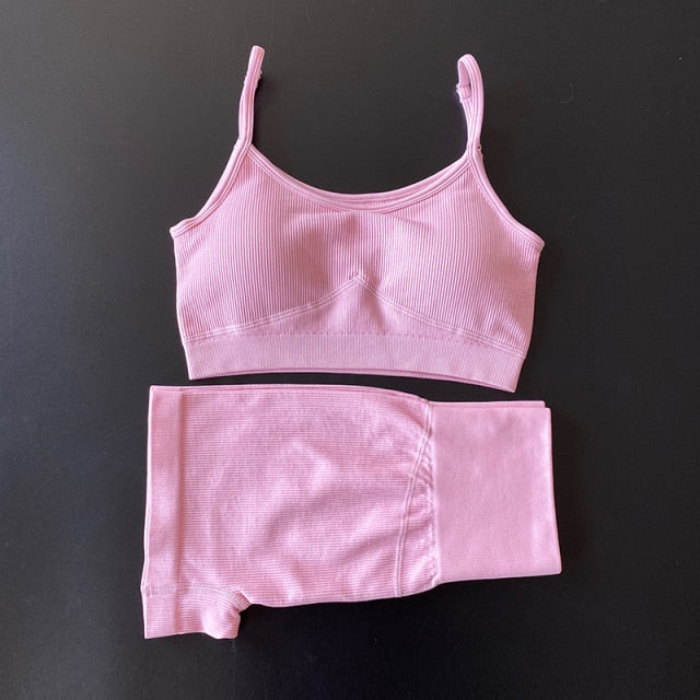 Seamless 2 Piece Yoga Set, Sports Bra+Shorts Set