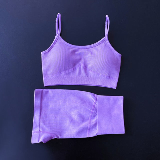 Seamless 2 Piece Yoga Set, Sports Bra+Shorts Set