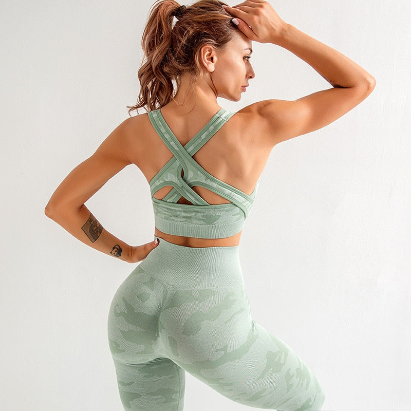 Seamless Two Piece Set, Sports Bra, High Waist Workout Leggings
