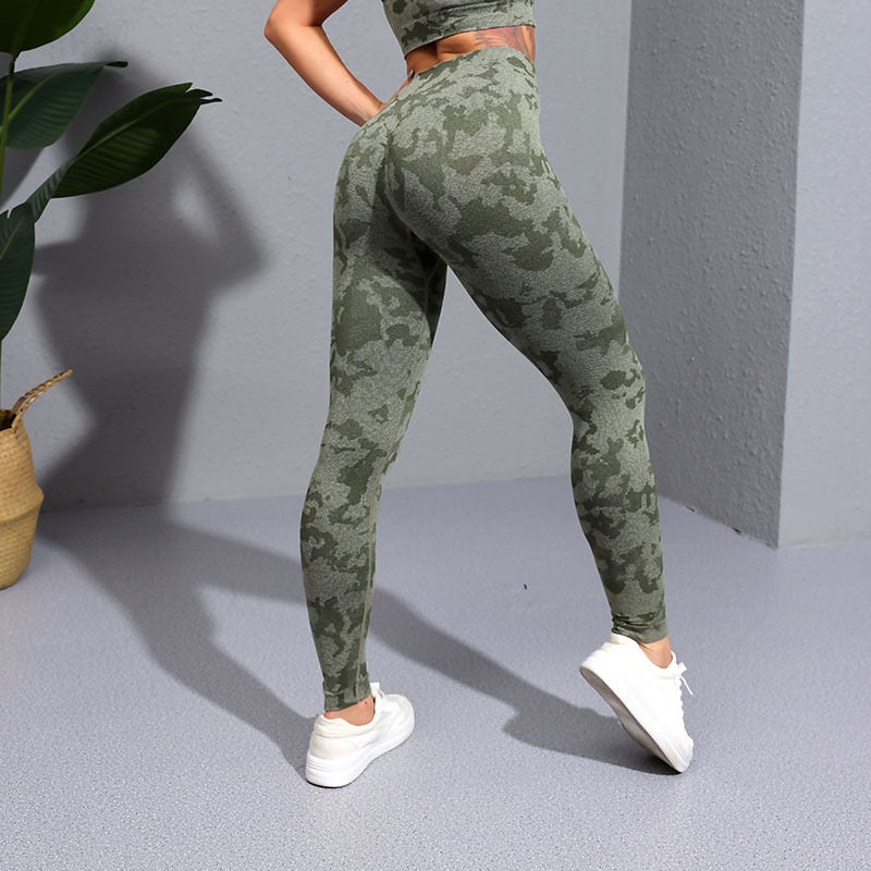 Seamless Camouflage Leggings, High Waist Scrunch yoga pants