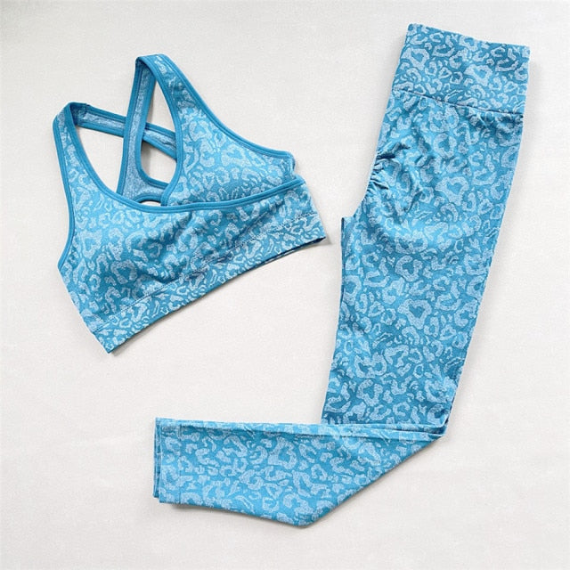 2PCS Women Seamless Leopard Yoga Set