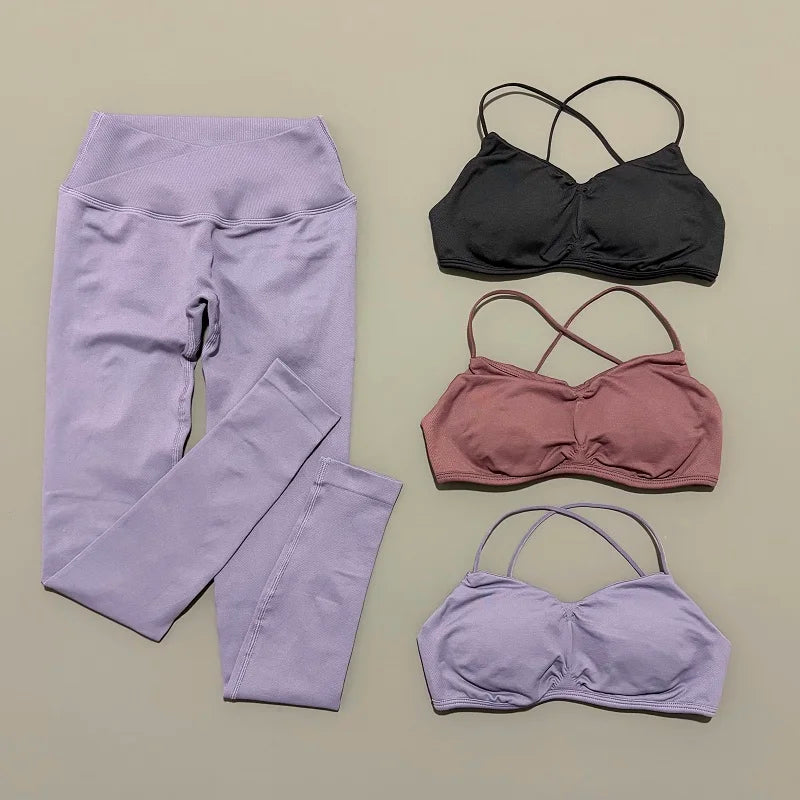 2Pcs Women workout Set, Backless Tank Tops + High Waist Scrunch Seamless Shorts