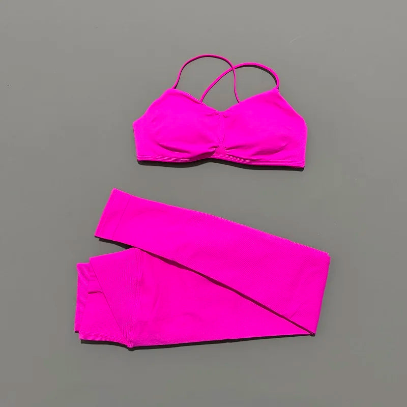 2Pcs Women workout Set, Backless Tank Tops + High Waist Scrunch Seamless Shorts