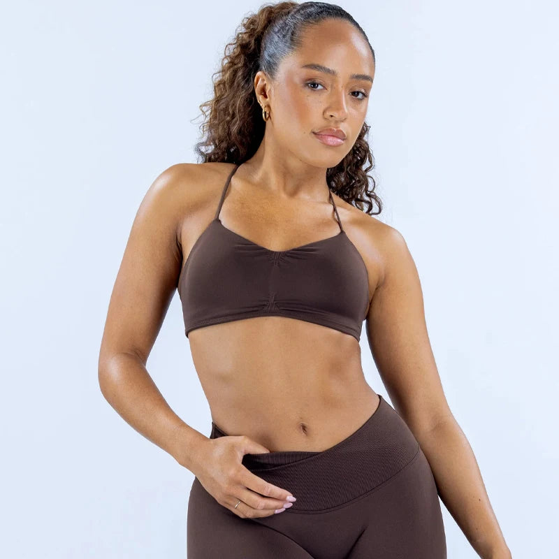 DF-LOGO Impact Solid Vision Sports Bra Woman Seamless Yoga Underwear Removable Bra Pads V-shape Scoop Backless Workout Gym Vest