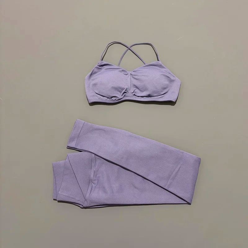 2Pcs Women workout Set, Backless Tank Tops + High Waist Scrunch Seamless Shorts
