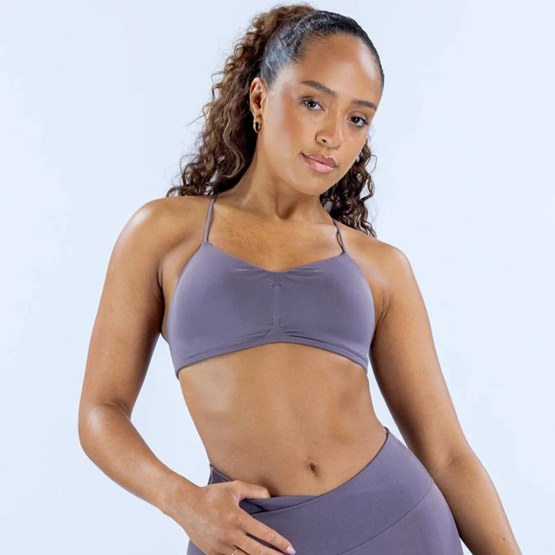 DF-LOGO Impact Solid Vision Sports Bra Woman Seamless Yoga Underwear Removable Bra Pads V-shape Scoop Backless Workout Gym Vest