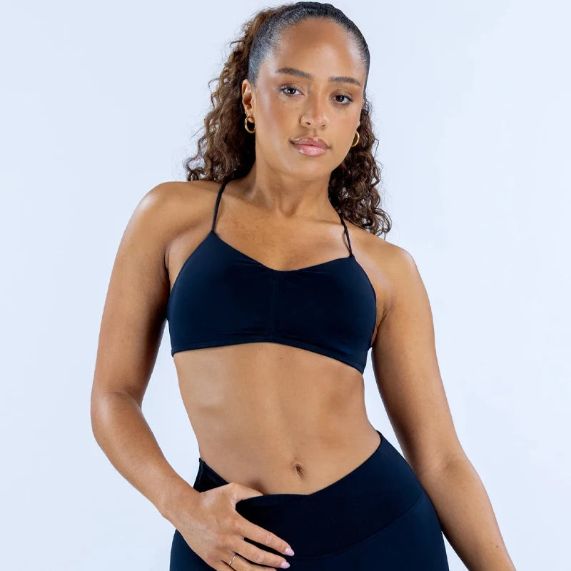 DF-LOGO Impact Solid Vision Sports Bra Woman Seamless Yoga Underwear Removable Bra Pads V-shape Scoop Backless Workout Gym Vest
