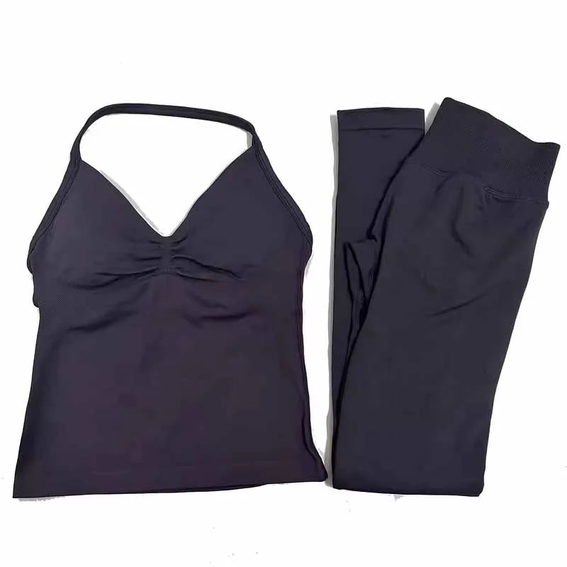 2Pcs Gym Set, Yoga Set Seamless High Impacts Leggings, Sports Bra Top Workout Outfit Fitness Activewear Running Training Clothes