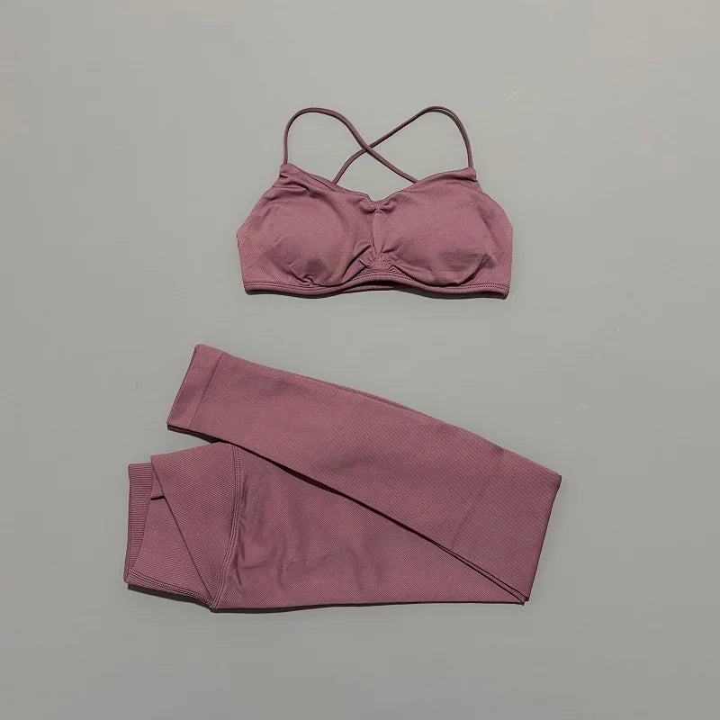 2Pcs Women workout Set, Backless Tank Tops + High Waist Scrunch Seamless Shorts