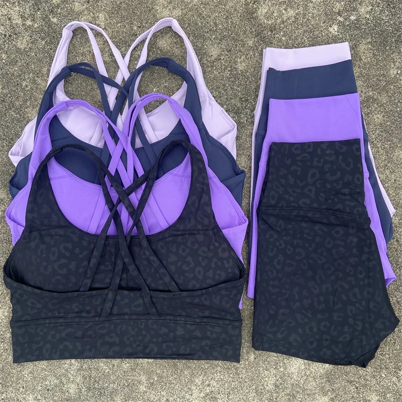 2 Piece workout Sports, Cross Back Bra + High Waist Shorts