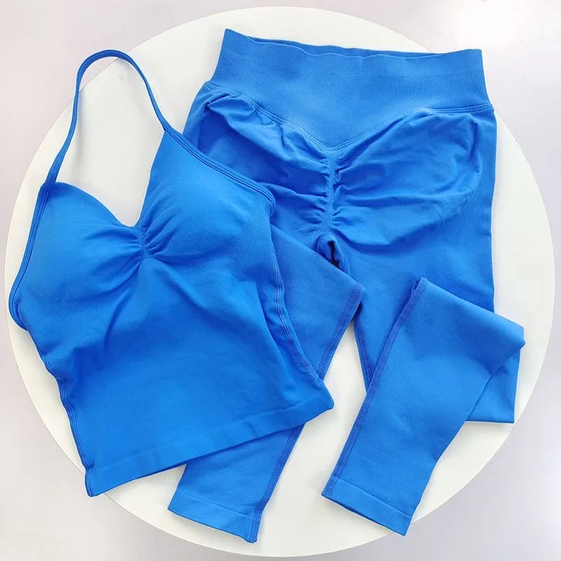 2Pcs Gym Set, Yoga Set Seamless High Impacts Leggings, Sports Bra Top Workout Outfit Fitness Activewear Running Training Clothes