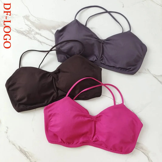 DF-LOGO Impact Solid Vision Sports Bra Woman Seamless Yoga Underwear Removable Bra Pads V-shape Scoop Backless Workout Gym Vest