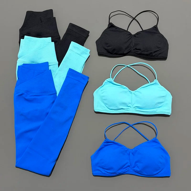 2Pcs Women workout Set, Backless Tank Tops + High Waist Scrunch Seamless Shorts