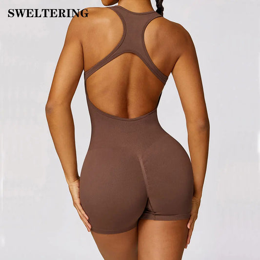 Seamless One-Piece Women Tracksuit Yoga Suit Short Jumpsuit Fitness Workout Set Stretch Bodysuit Gym Clothes Push Up Sportswear