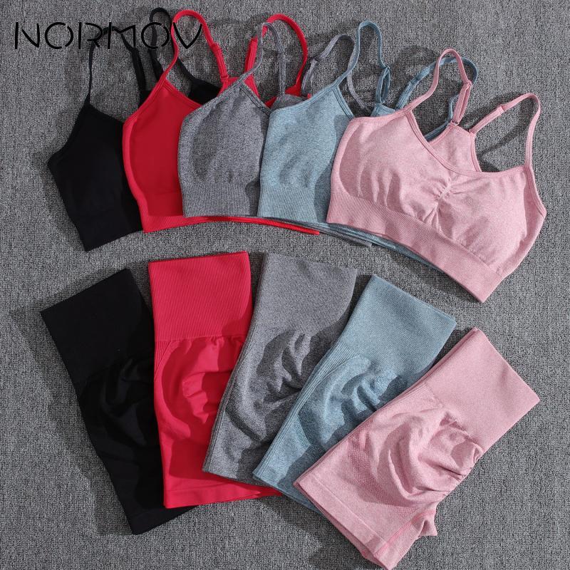 Two Piece Workout Set Solid Yoga Set Seamless Tracksuit