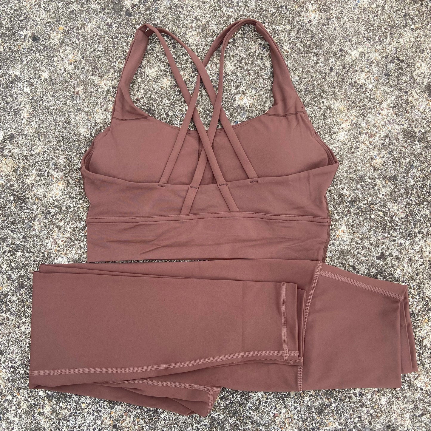 2 Piece Set workout Set, Cross Straps Bra + High Waist Leggings Running Tracksuit