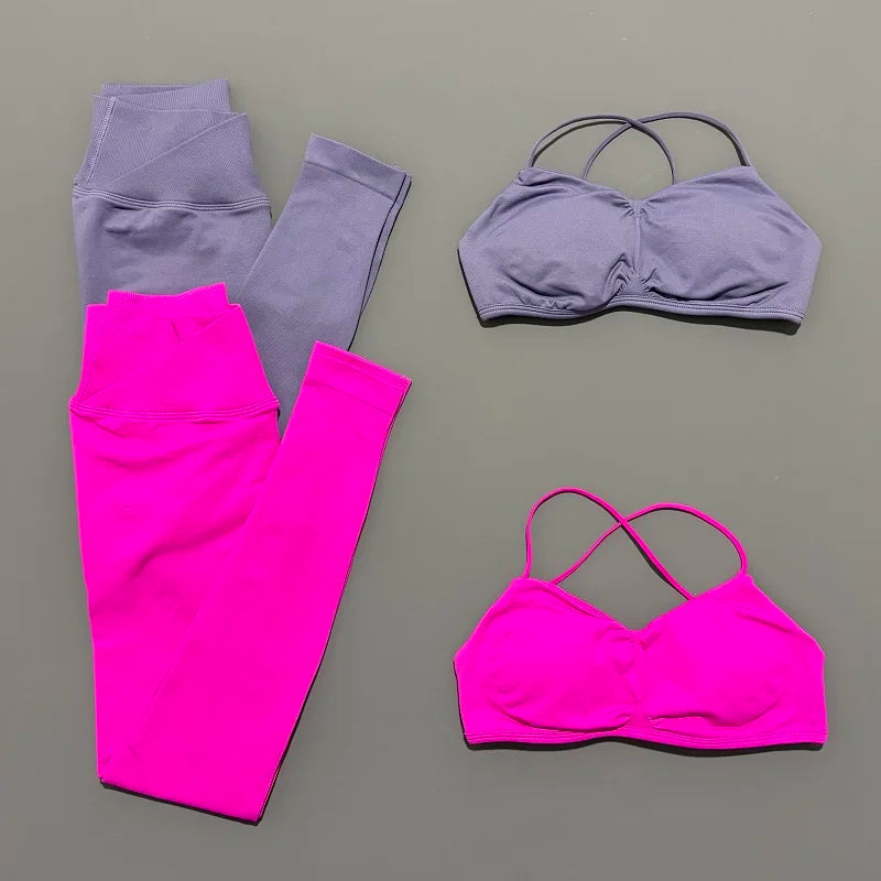 2Pcs Women workout Set, Backless Tank Tops + High Waist Scrunch Seamless Shorts