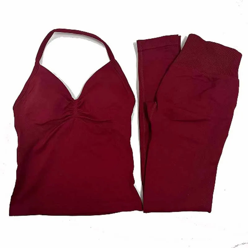 2Pcs Gym Set, Yoga Set Seamless High Impacts Leggings, Sports Bra Top Workout Outfit Fitness Activewear Running Training Clothes