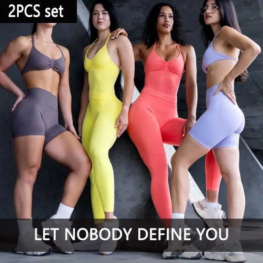 2Pcs Gym Set, Yoga Set Seamless High Impacts Leggings, Sports Bra Top Workout Outfit Fitness Activewear Running Training Clothes