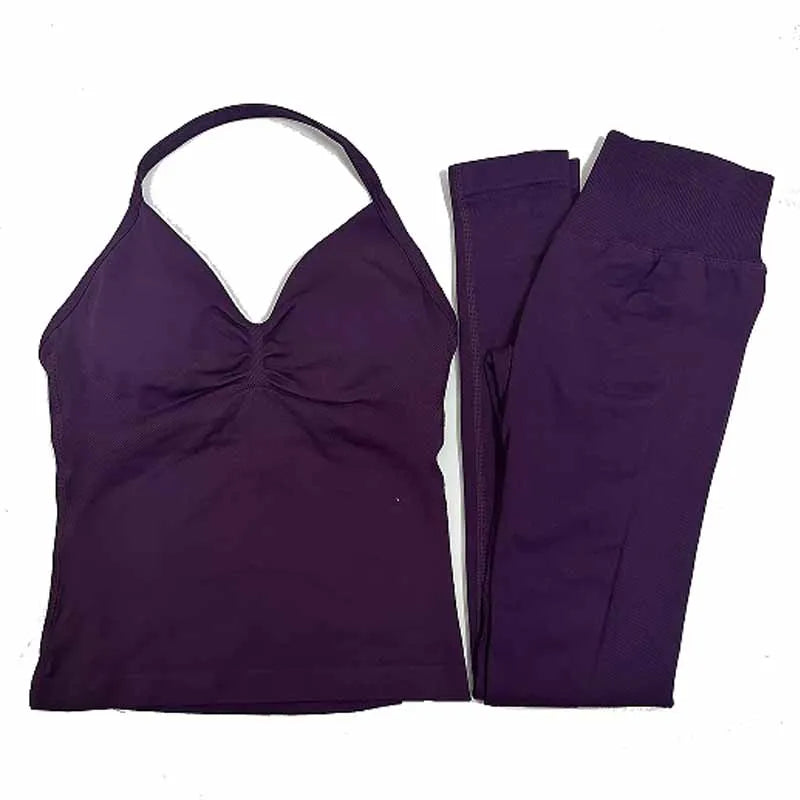 2Pcs Gym Set, Yoga Set Seamless High Impacts Leggings, Sports Bra Top Workout Outfit Fitness Activewear Running Training Clothes
