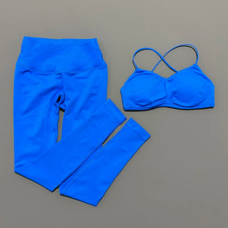 2Pcs Women workout Set, Backless Tank Tops + High Waist Scrunch Seamless Shorts