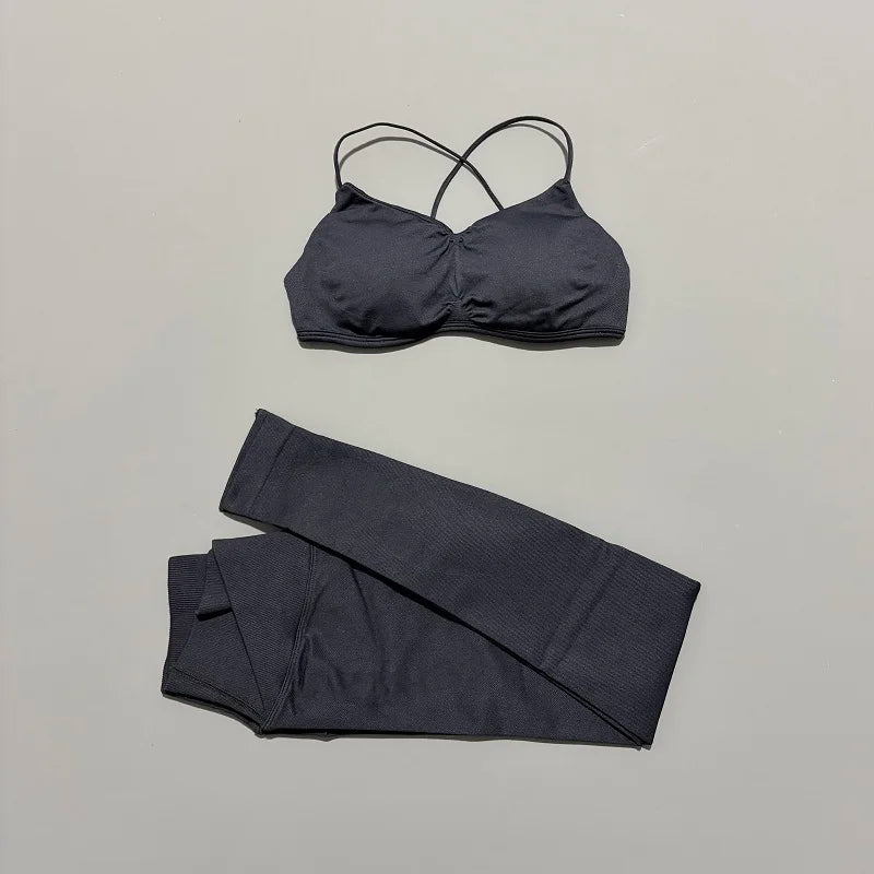 2Pcs Women workout Set, Backless Tank Tops + High Waist Scrunch Seamless Shorts