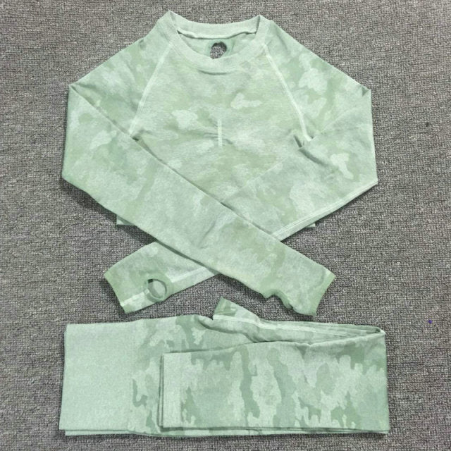 2PCS Camouflage Camo Yoga Set, Sports Wear For Women
