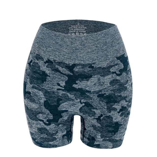 Camo Seamless High Waist Yoga Shorts, Camouflage Workout Shorts Squat Proof